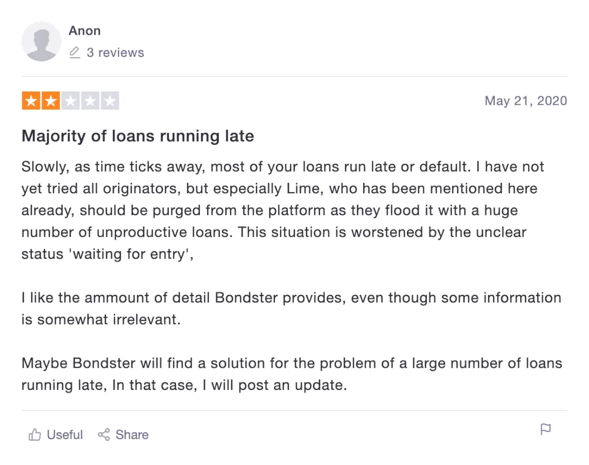 2 star Bondster review on Trustpilot