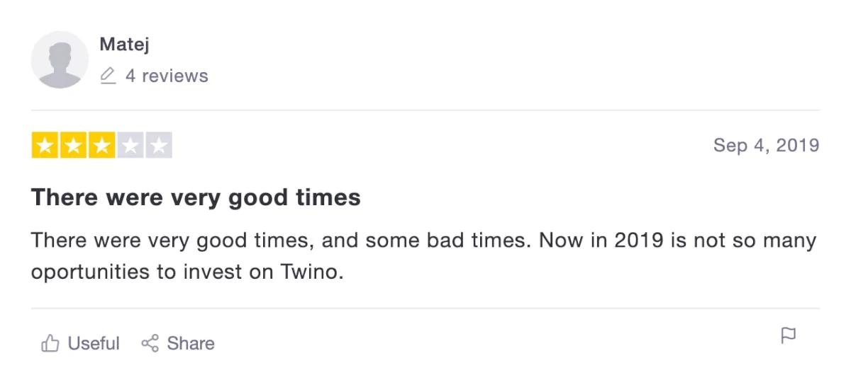 3 star TWINO review on Trustpilot