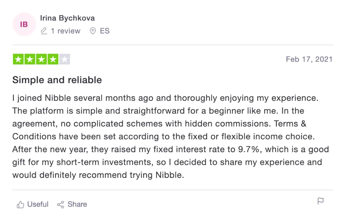 4 star Nibble Finance review on Trustpilot