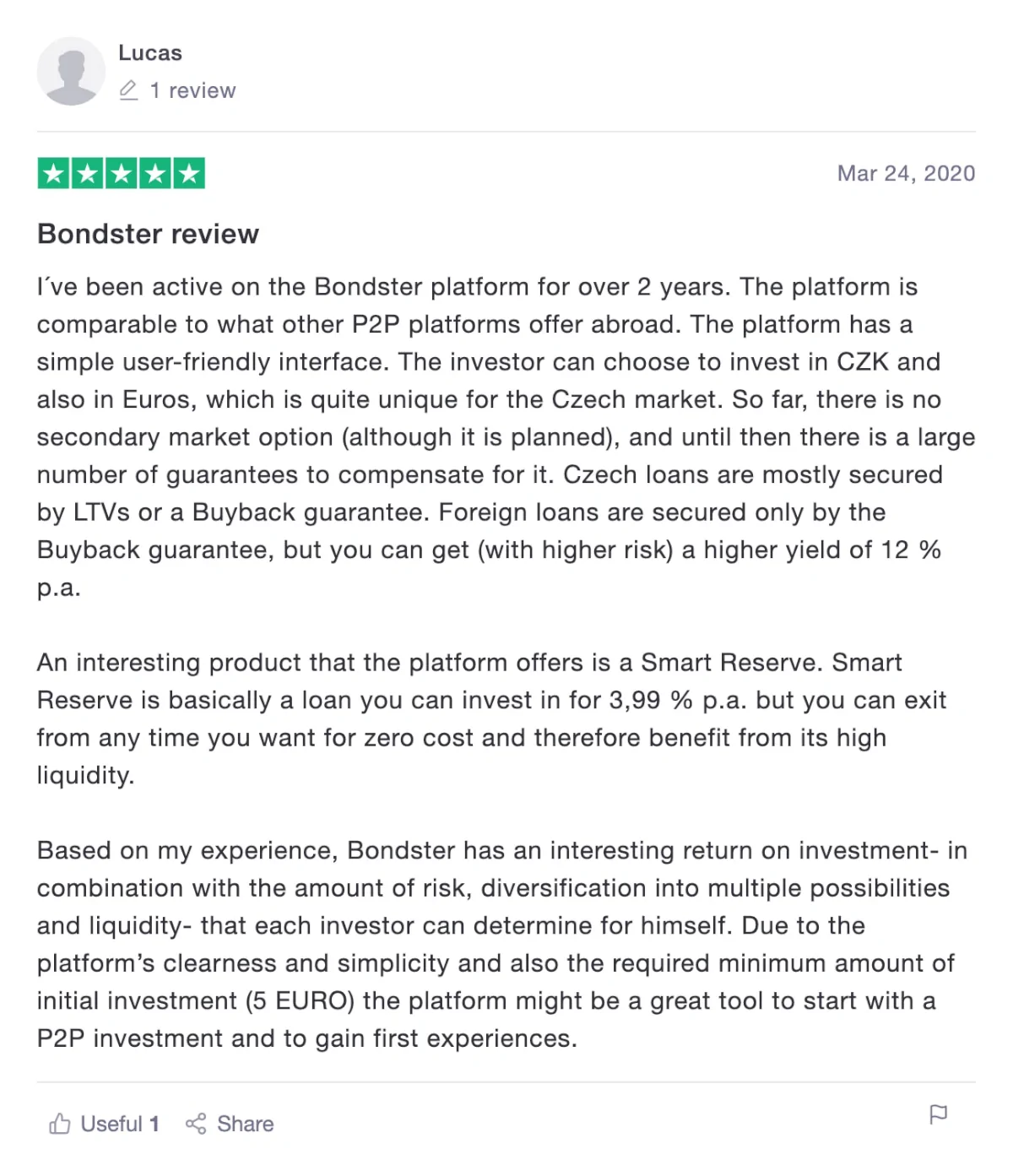 5 star Bondster review on Trustpilot