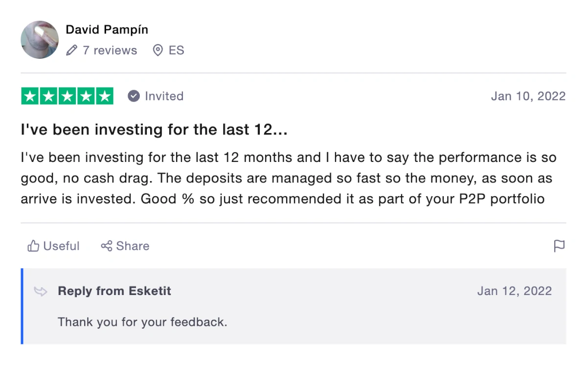 5 star Esketit review on Trustpilot