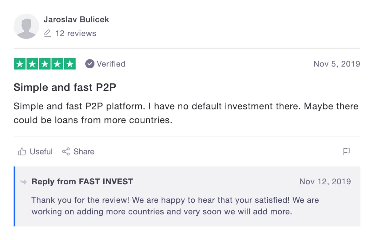 5 star FAST INVEST review on Trustpilot