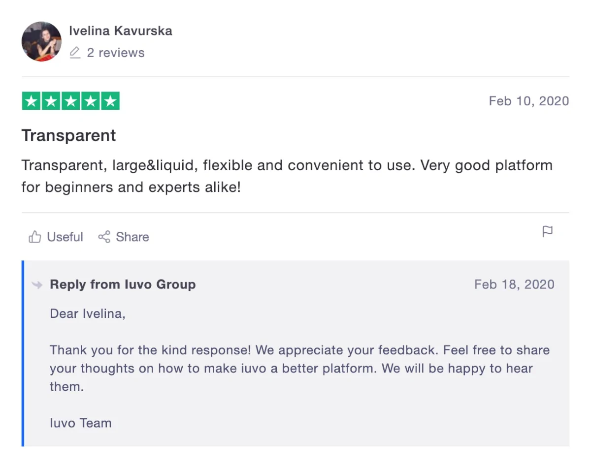5 star Iuvo Group review on Trustpilot