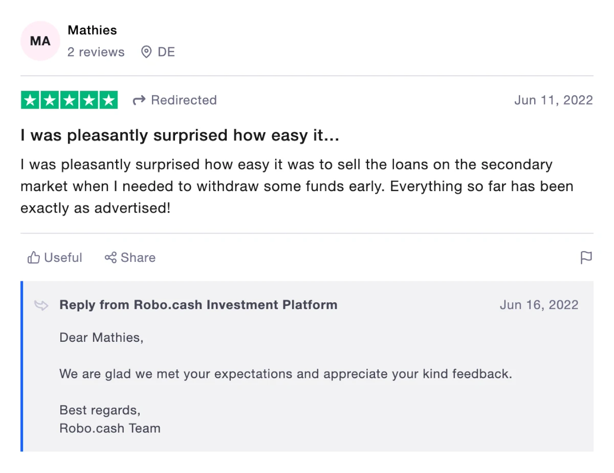 5 star Robocash review on Trustpilot