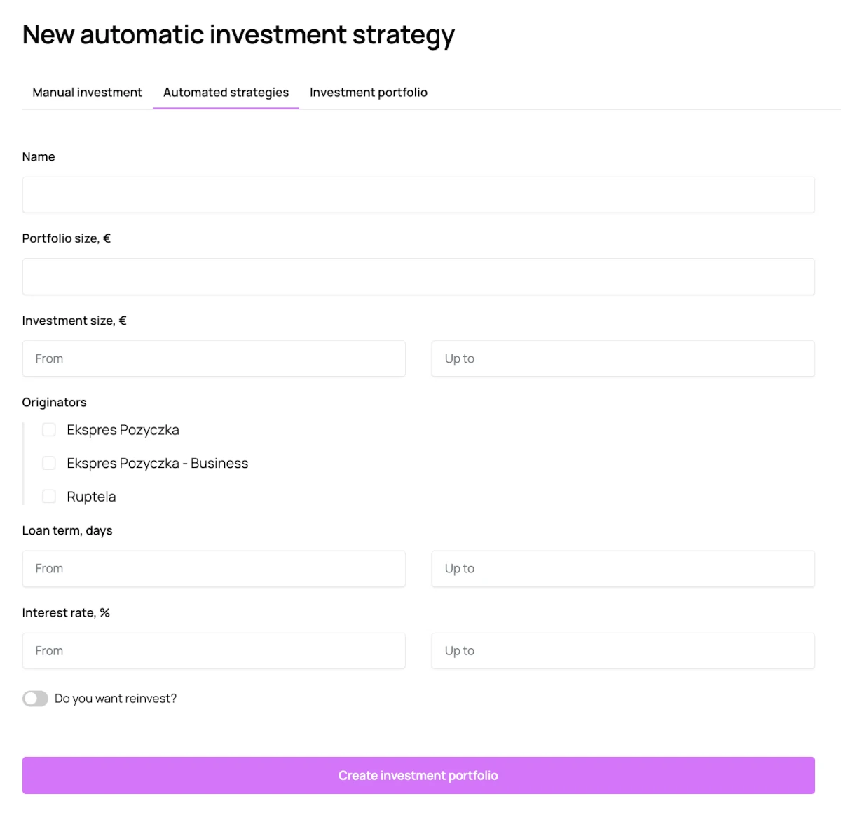 Hive5 automatic investment strategy