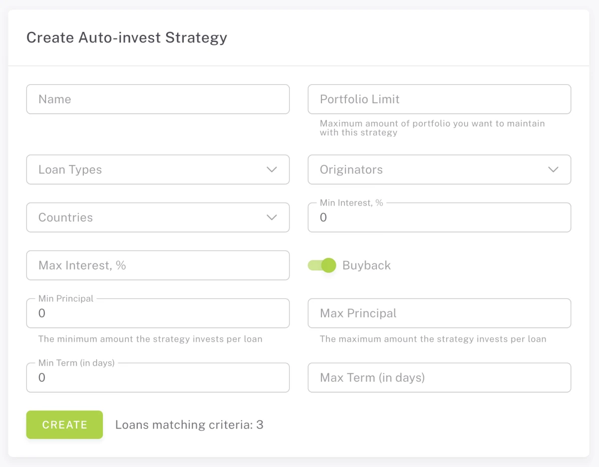 Limedot create auto-invest strategy