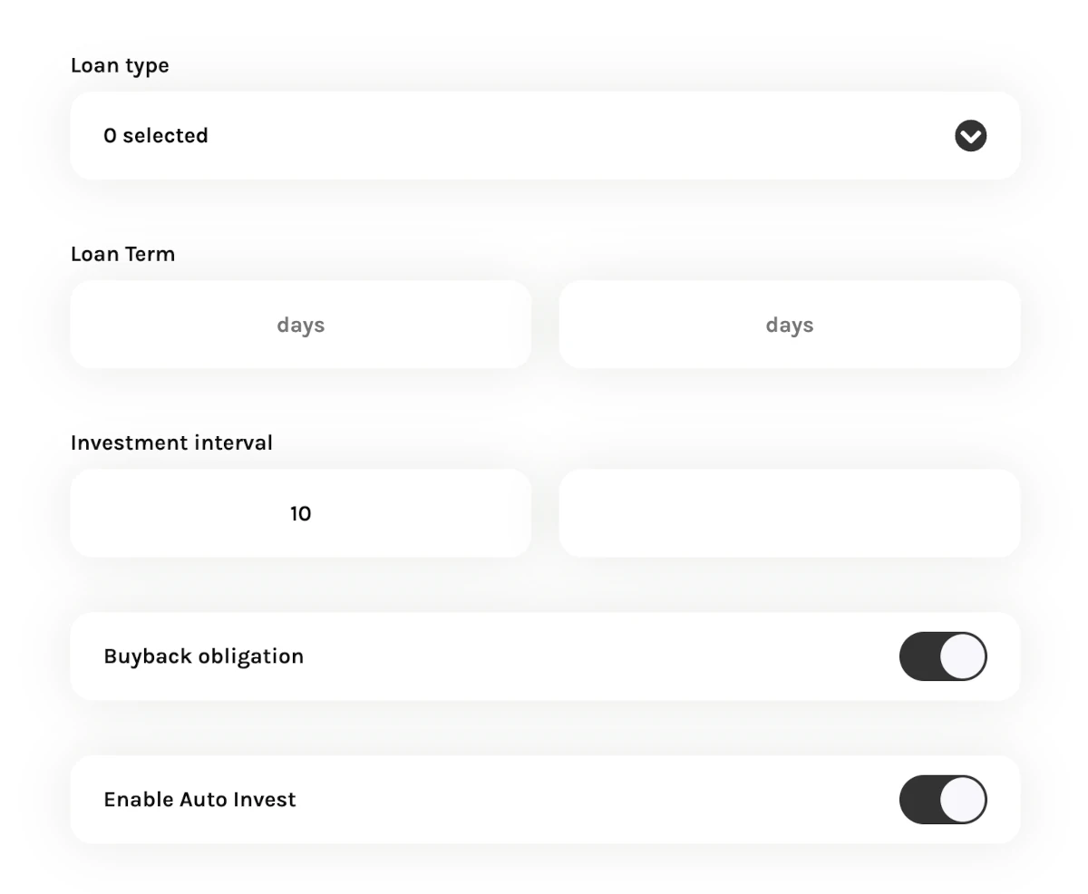 Loanch auto-invest advanced options