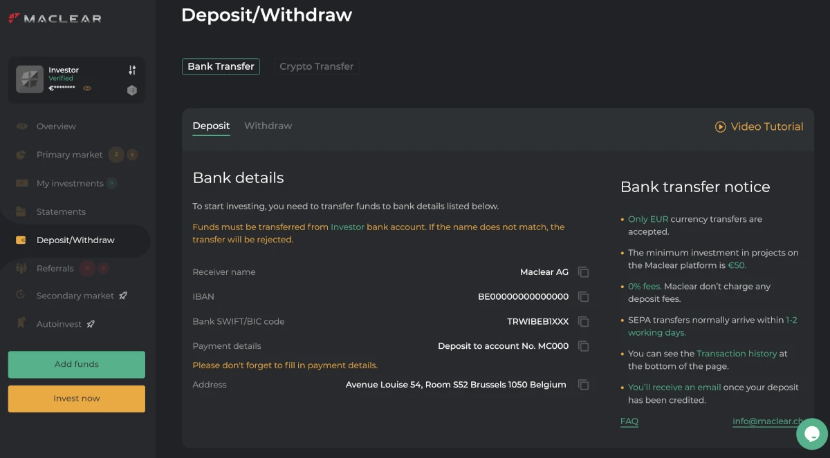 Maclear Deposit/Withdraw