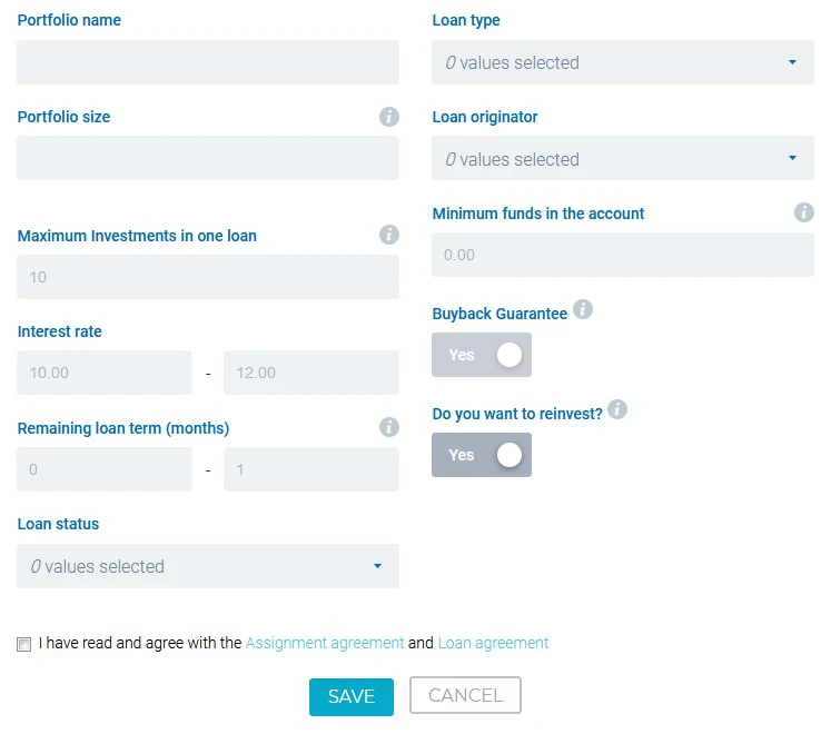 A screenshot of VIAINVEST auto-invest settings